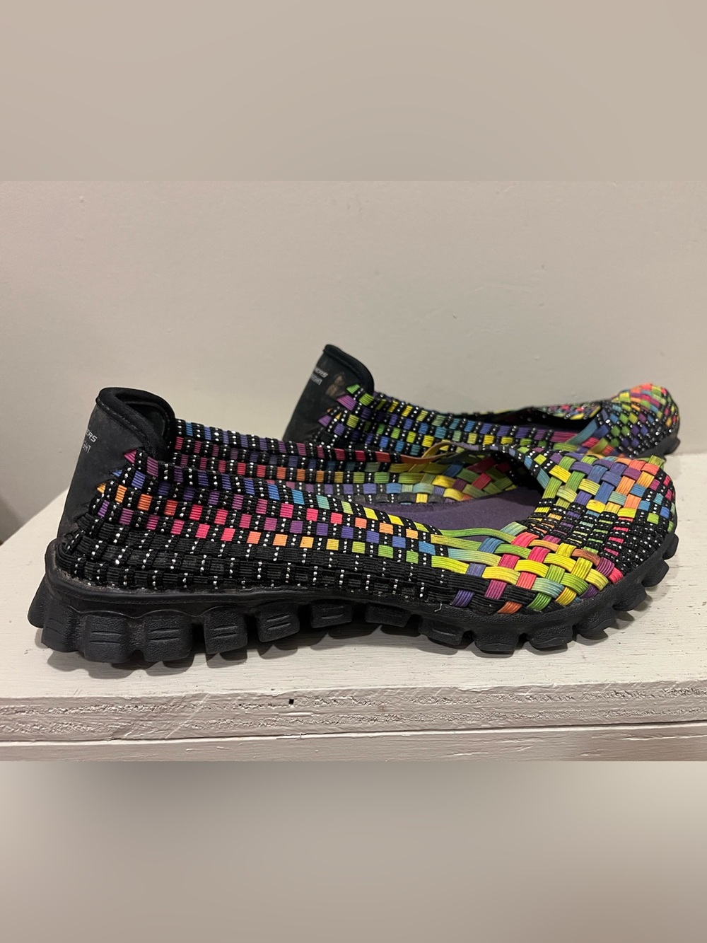 Skechers Black Multicolor Woven Slip-On Moccasins